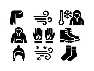 Obraz na płótnie Canvas Winter, weather solid icon set. cold, snow, clothing icons solid collection