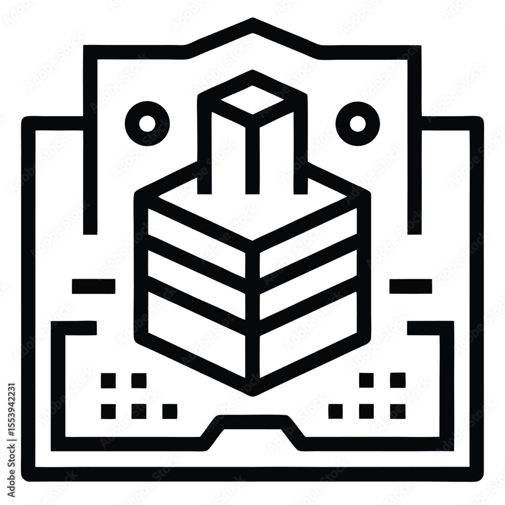 Poster clean line art icon design featuring a blueprint with black and white elements