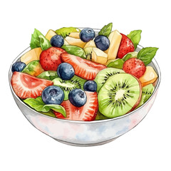 Cold Fruit Salad Bowl, watercolor painting vector, isolated on a white background.