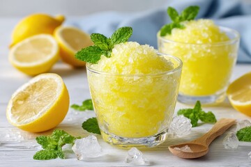 Homemade Italian Granita on a white table a cool summer slush