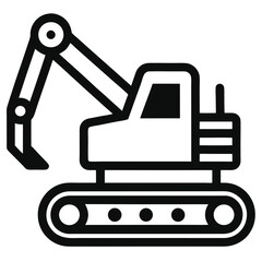 Simple line art excavator icon in black and white