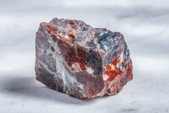 Close up shot of unrefined Knopite on white marble from Afrikanda Kola Peninsula Russia