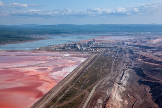 Potash fertilizer facility and large waste site near Solikamsk Russia Extracting and processing potash and sylvinite ores for potassium chloride