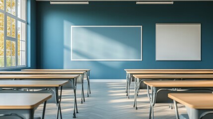 Empty classroom with sunlight
