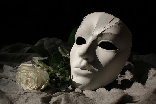 Image of White Mask and Fabric Flower Opera Theme