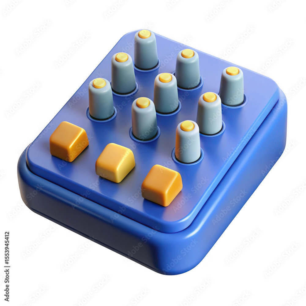 Poster 3d render of a blue and orange control panel isolated on transparent background