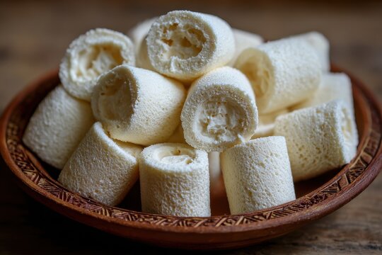 Malai Chomchom is a well known Bengali dessert from India crafted by curdling milk and forming the solids into cylindrical shapes then soaked in cream