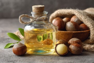 Macadamia oil Focused view Close up