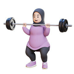 Obraz premium 3D Plus Size Overweight muslim woman workout with barbell