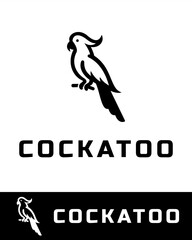Naklejka premium Minimalist cockatoo bird logo perched on a branch in black and white 