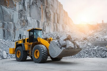 Mining sector large loader transporting granite or ore at a crushing plant