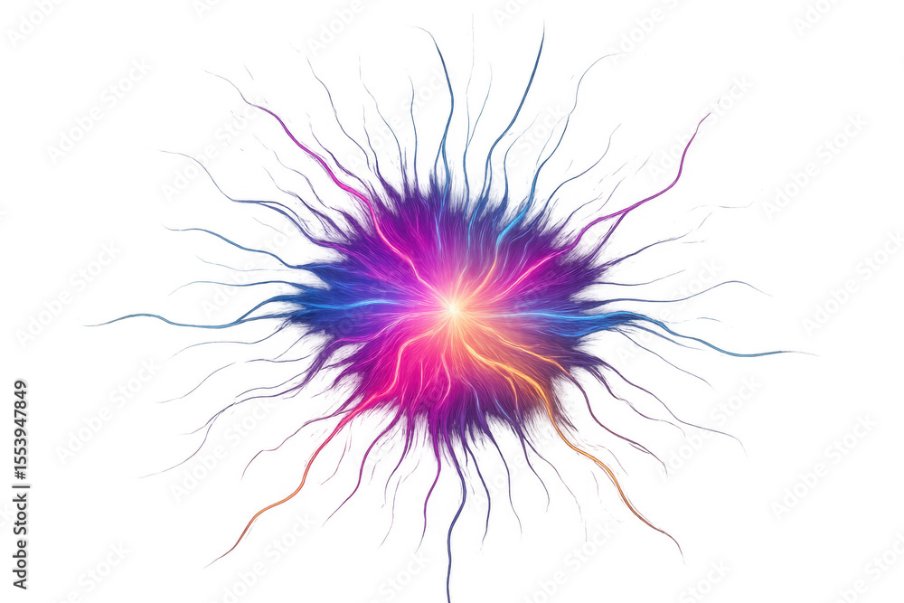 Poster bright colorful plasma ball exploding with energy on transparent background, perfect for visual effe