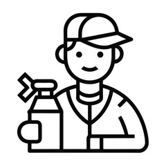 Simple black and white line art icon of a person holding an object