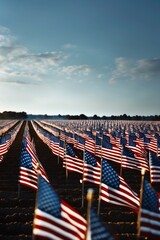 Field of Flags Honoring American Heroes Under Beautiful Sky