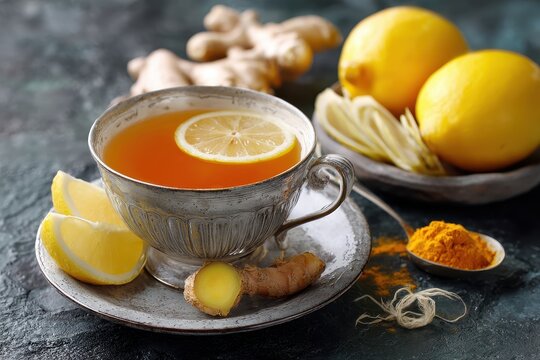 Turmeric tea with lemon and ginger a healthy drink that aids in inflammation reduction and liver detox