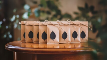 Naklejka premium Elegant Kraft Paper Sachet Collection with Leaf Motif for Organic Products