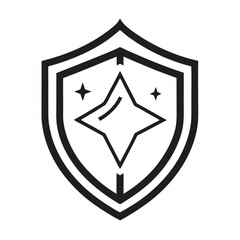 Minimalist black and white line art shield icon with a subtle detail