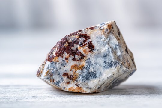 Close up of unprocessed Knopite rock on a white marble surface from the Afrikanda region Kola Peninsula Russia