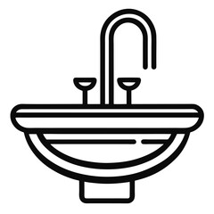 Clean black and white line art icon of a sink with a white background