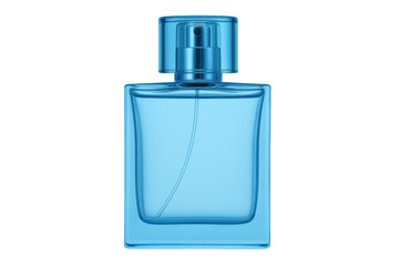 Light blue perfume bottle spraying a pleasant fragrance, isolated on a transparent background, perfect for beauty and fashion projects
