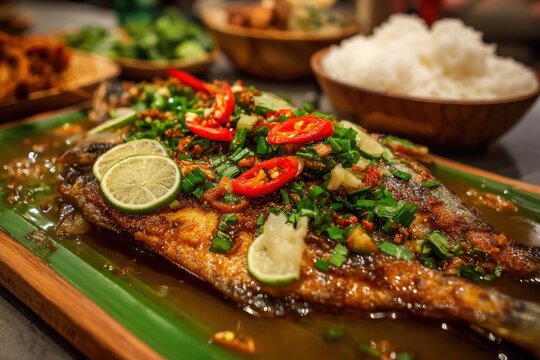 Pickled Baronang or Rabbit Fish Indonesian cuisine