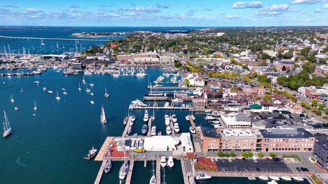 Newport Harbor aerial view in Narragansett Bay, city of Newport, Rhode Island RI, USA. 
