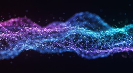 Abstract Digital Art: Glowing Network of Data and Information with Blue and Purple Hues