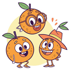 Fruits Quirky Cartoon Characters Vector, Dragon Fruit, Watermelon, Orange, and Corn as Funny Fruit Illustrations