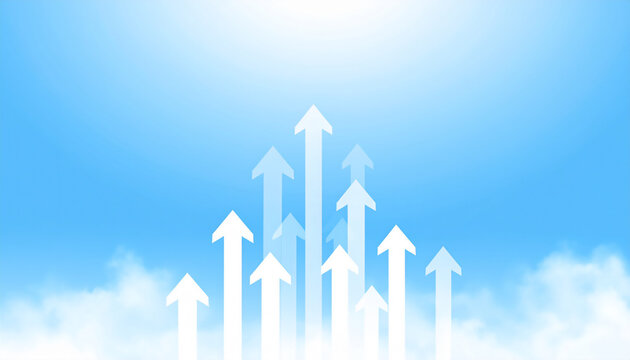 チャレンジと成功をイメージした空と矢印