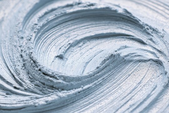 Close up of light blue bentonite facial clay powder texture for masks and wraps with a blurred abstract brush stroke background
