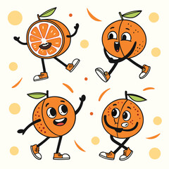Fruits Quirky Cartoon Characters Vector, Dragon Fruit, Watermelon, Orange, and Corn as Funny Fruit Illustrations