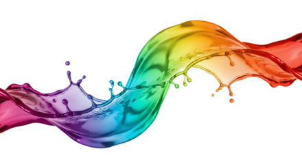 Colorful rainbow liquid swirl splash, isolated on transparent background