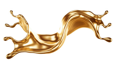 Golden metallic splash wave motion, isolated on transparent background