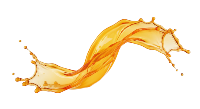 Orange liquid wave splash swirl, isolated on transparent background