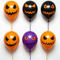 Halloween jack-o'-lantern balloons, orange and black and purple balloons, party decoration, festive balloons