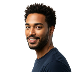 Fototapeta premium Smiling Young Black Man with Curly Hair in Studio Lighting Portrait