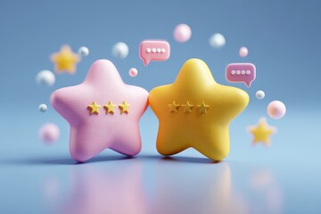 3D star ratings for top services and customer satisfaction feedback from client reviews 3D product rating icon illustration