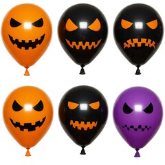 Spooky Halloween balloons with various facial expressions on display