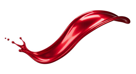 Red glossy paint splash wave, isolated on transparent background