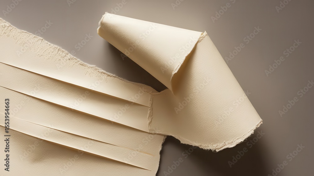Poster abstract presentation of light beige canvas with rolled and layered textures