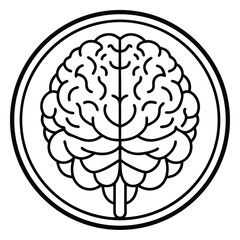 Simple line art icon depicting a brain scan in black and white