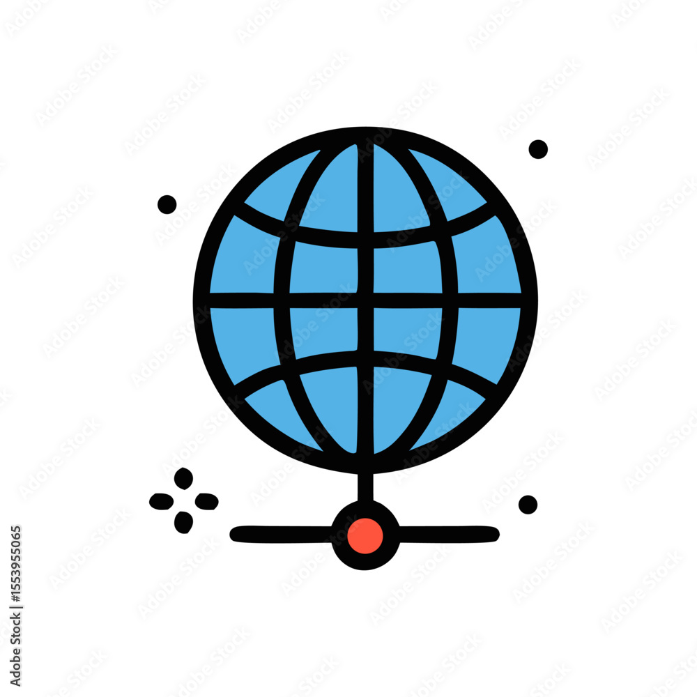 Poster global network connection icon, showing a stylized earth connected to a network hub.
