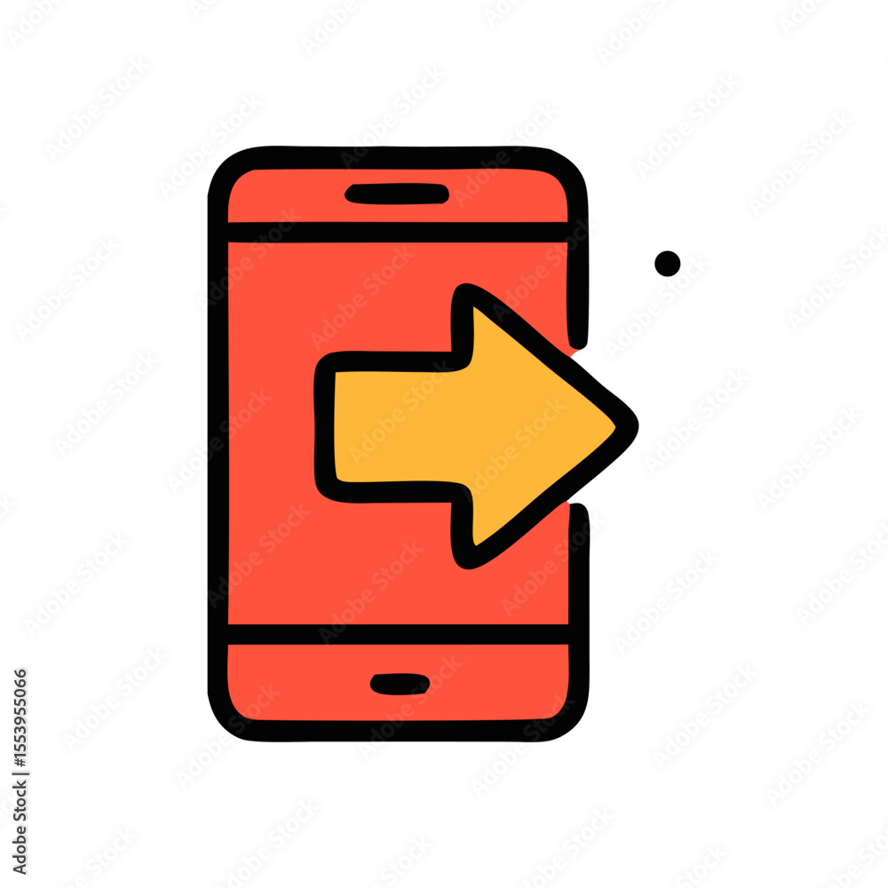 Poster a red smartphone icon with a yellow arrow pointing to the right, indicating a login or sign-in actio