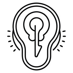 Simple line art icon representing an ear and a hearing test examination
