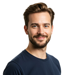 Young Smiling Man Portrait with Beard on transparent background