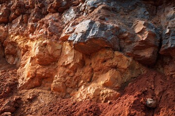 Surface layer of weathered bauxite rock from a mine