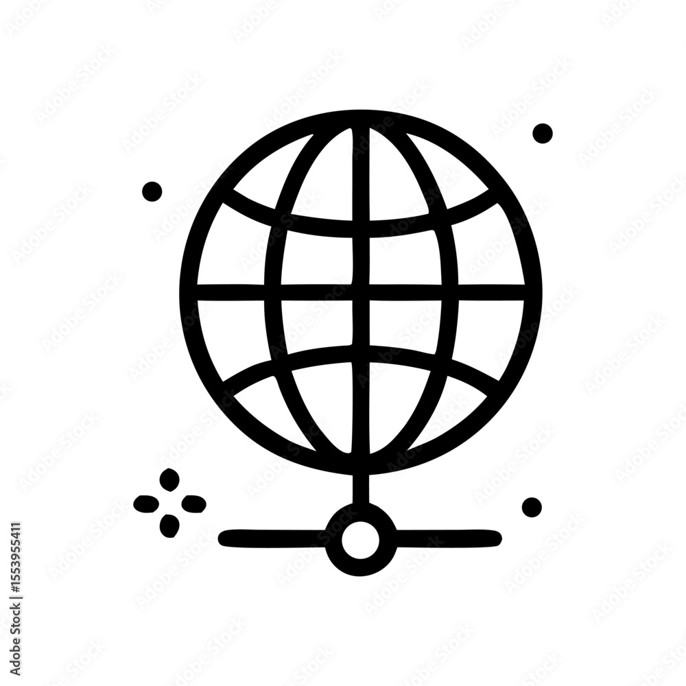 Poster global network connection, symbolized by a simple globe icon with a connecting base.