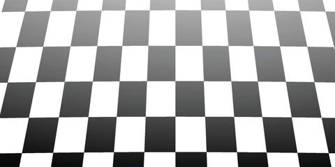 Obraz premium Retro perspective background stage with a black and white checkered floor, featuring vintage chess board style. Fading away vanishing checkerboard texture. Abstract vector illustration pattern surface