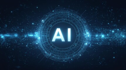 Abstract futuristic digital and technology on dark blue color background. AI(Artificial Intelligence) wording with the circuit design