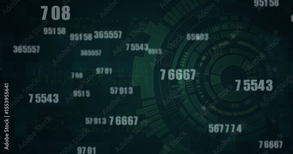 Poster displaying large concentric hud in futuristic dashboard, with numeric codes, copy space